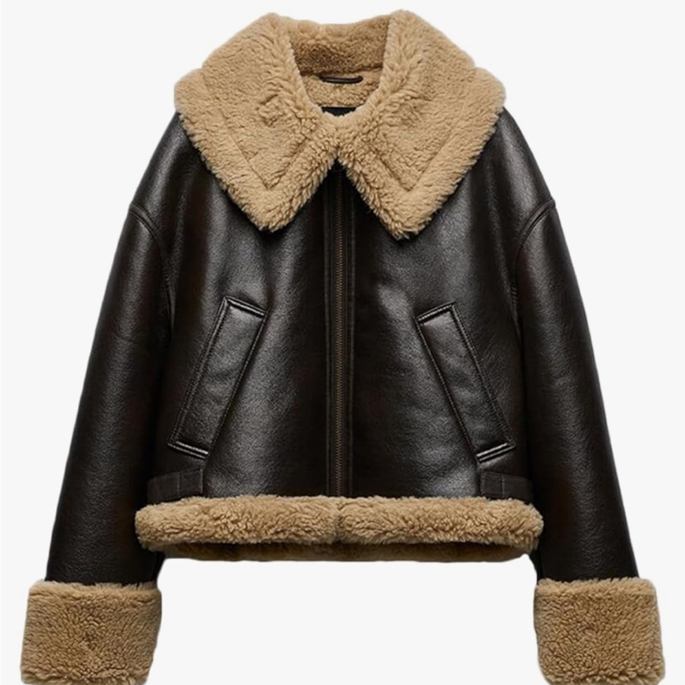 NEW Faux leather faux fur jacket size small